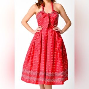 Unique Vintage Red paisley retro swing dress